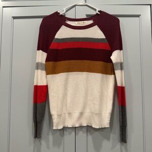 Pink Rose Burgundy‎ Colorblock Etoile Striped Sweater boho retro festive XS